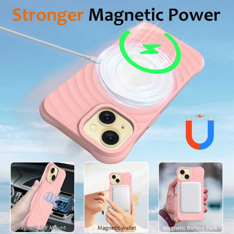 For iPhone 14 Wave Texture MagSafe Magnetic Liquid Silicone Phone Case(Pink) - iPhone 14 Cases by buy2fix | Online Shopping UK | buy2fix