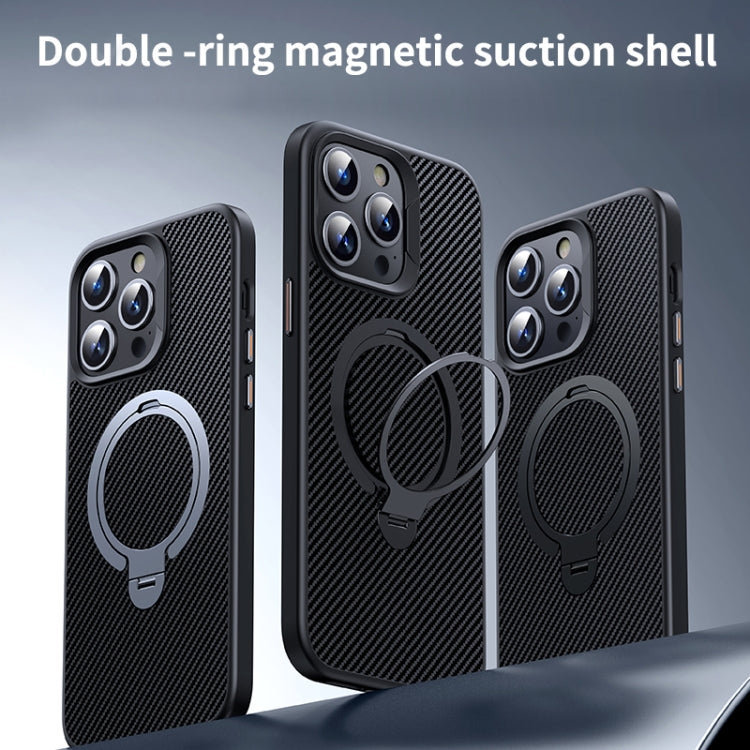 For iPhone 13 Pro Max Double Ring MagSafe Holder Carbon Fibre Phone Case(Silver) - iPhone 13 Pro Max Cases by buy2fix | Online Shopping UK | buy2fix