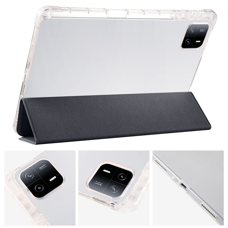 For iPad Pro 13 2024 3-fold Clear TPU Smart Leather Tablet Case with Pen Slot(Black) - iPad Pro 13 2024 Cases by buy2fix | Online Shopping UK | buy2fix