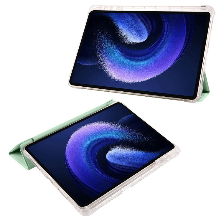 For iPad Pro 11 2024 3-fold Clear TPU Smart Leather Tablet Case with Pen Slot(Green) - iPad Pro 11 2024 Cases by buy2fix | Online Shopping UK | buy2fix