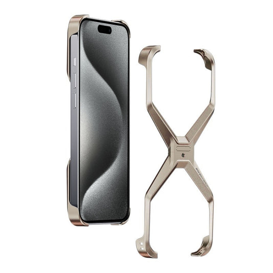 For iPhone 15 Pro Max Frameless X-shaped Metal Phone Case(Titanium Gold) - iPhone 15 Pro Max Cases by buy2fix | Online Shopping UK | buy2fix