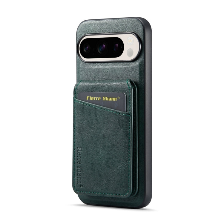 For Google Pixel 9 Pro Fierre Shann Oil Wax Cow Leather Magnetic Card Holder Phone Case(Green) - Google Cases by FIERRE SHANN | Online Shopping UK | buy2fix