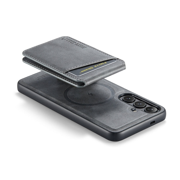 For Samsung Galaxy S24+ 5G Fierre Shann Oil Wax Cow Leather Magnetic Card Holder Phone Case(Grey) - Galaxy S24+ 5G Cases by FIERRE SHANN | Online Shopping UK | buy2fix