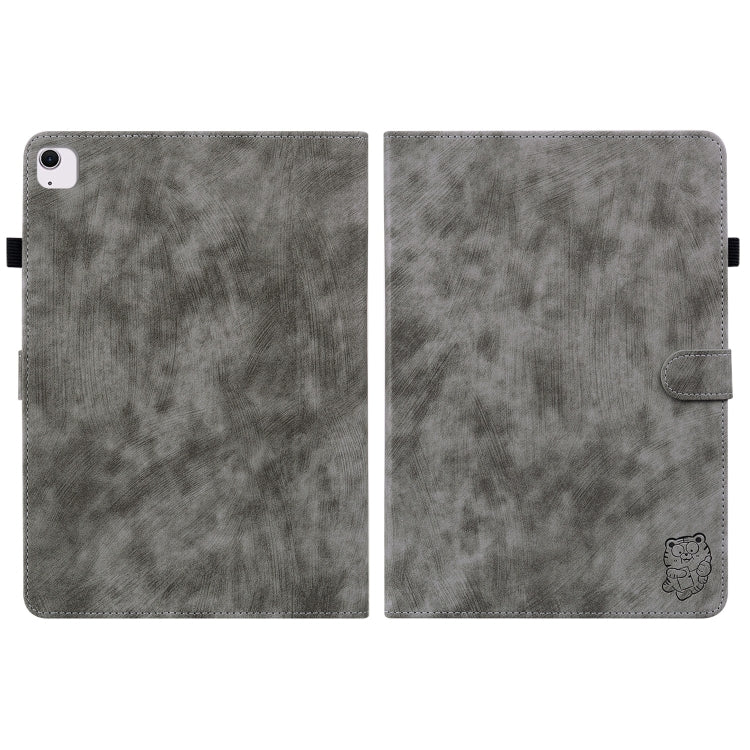 For iPad Air 13 2024 Embossed Tiger Pattern Leather Tablet Case(Grey) - iPad Air 13 2024 Cases by buy2fix | Online Shopping UK | buy2fix