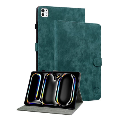 For iPad Pro 11 2024 Embossed Tiger Pattern Leather Tablet Case(Dark Green) - iPad Pro 11 2024 Cases by buy2fix | Online Shopping UK | buy2fix