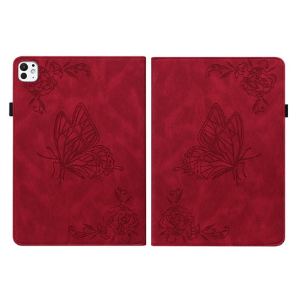 For iPad Pro 11 2024 Butterfly Flower Embossed Leather Tablet Case(Red) - iPad Pro 11 2024 Cases by buy2fix | Online Shopping UK | buy2fix