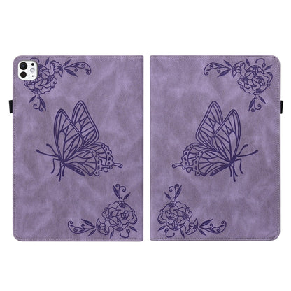 For iPad Pro 11 2024 Butterfly Flower Embossed Leather Tablet Case(Purple) - iPad Pro 11 2024 Cases by buy2fix | Online Shopping UK | buy2fix