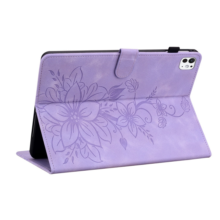 For iPad Pro 11 2024 Lily Embossed Leather Smart Tablet Case(Purple) - iPad Pro 11 2024 Cases by buy2fix | Online Shopping UK | buy2fix