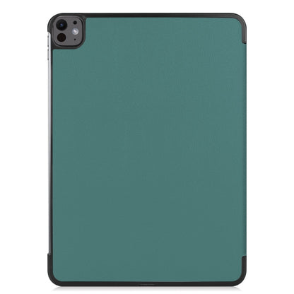 For iPad Pro 13 2024 Custer Pure Color 3-Fold Holder Smart Leather Tablet Case(Dark Green) - iPad Pro 13 2024 Cases by buy2fix | Online Shopping UK | buy2fix