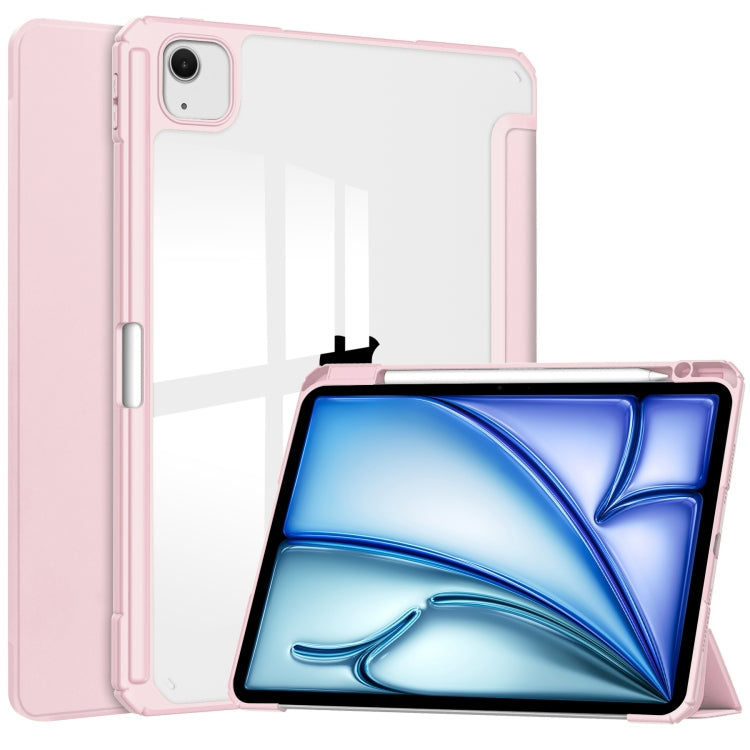 For iPad Air 13 2024 Pure Color 3-fold Clear TPU Smart Leather Tablet Case(Pink) - iPad Air 13 2024 Cases by buy2fix | Online Shopping UK | buy2fix