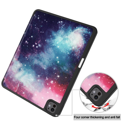 For iPad Pro 13 2024 Custer Painted 3-Fold Holder Smart Leather Tablet Case with Pen Tray(Milky Way Nebula) - iPad Pro 13 2024 Cases by buy2fix | Online Shopping UK | buy2fix