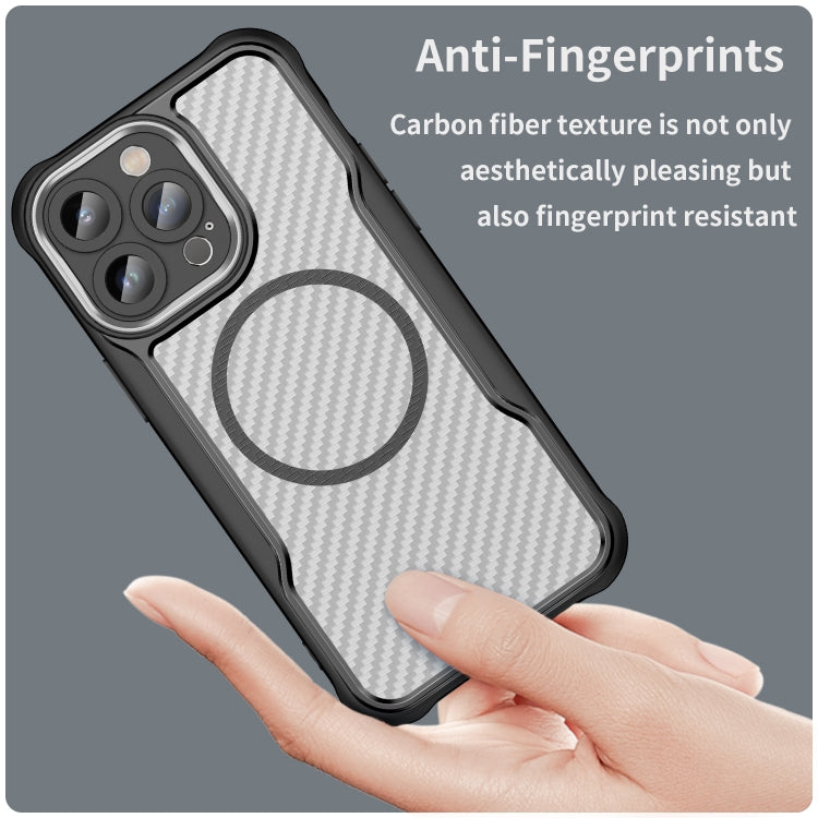 For iPhone 11 Carbon Fiber Texture MagSafe Translucent Phone Case(Black) - iPhone 11 Cases by buy2fix | Online Shopping UK | buy2fix