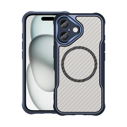 For iPhone 16 Carbon Fiber Texture MagSafe Translucent Phone Case(Blue) - iPhone 16 Cases by buy2fix | Online Shopping UK | buy2fix