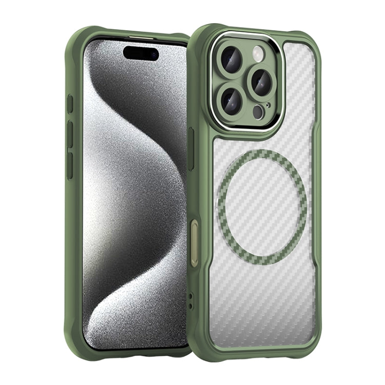 For iPhone 16 Pro Carbon Fiber Texture MagSafe Translucent Phone Case(Green) - iPhone 16 Pro Cases by buy2fix | Online Shopping UK | buy2fix