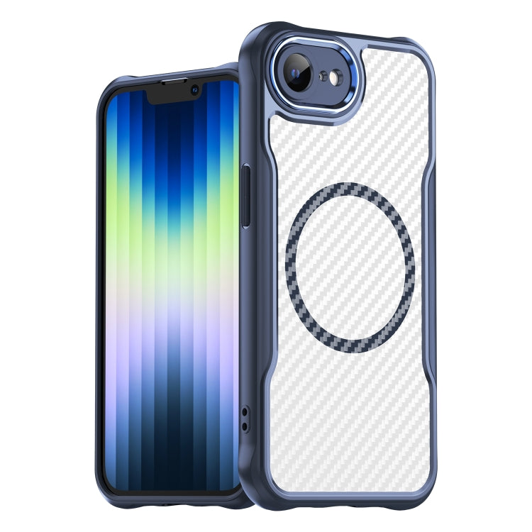 For iPhone SE 2024 Carbon Fiber Texture MagSafe Translucent Phone Case(Blue) - More iPhone Cases by buy2fix | Online Shopping UK | buy2fix