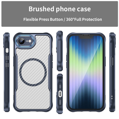 For iPhone SE 2024 Carbon Fiber Texture MagSafe Translucent Phone Case(Blue) - More iPhone Cases by buy2fix | Online Shopping UK | buy2fix