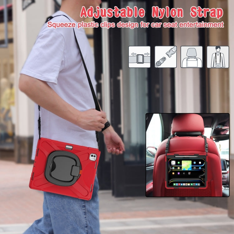 For iPad Pro 11 2024 Silicone Hybrid PC Tablet Case with Holder & Shoulder Strap(Red) - iPad Pro 11 2024 Cases by buy2fix | Online Shopping UK | buy2fix