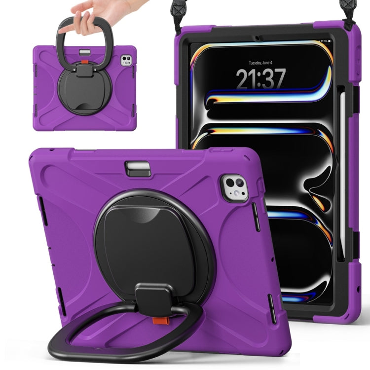 For iPad Pro 11 2024 Silicone Hybrid PC Tablet Case with Holder & Shoulder Strap(Purple) - iPad Pro 11 2024 Cases by buy2fix | Online Shopping UK | buy2fix