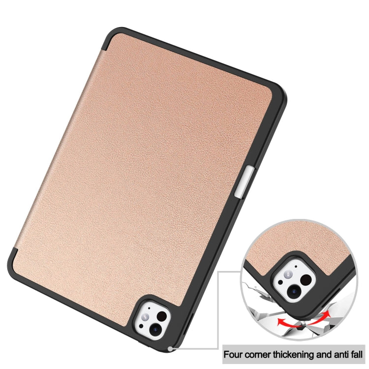 For iPad Pro 11 2024 Custer TPU Pure Color 3-Fold Holder Smart Leather Tablet Case with Pen Tray(Rose Gold) - iPad Pro 11 2024 Cases by buy2fix | Online Shopping UK | buy2fix