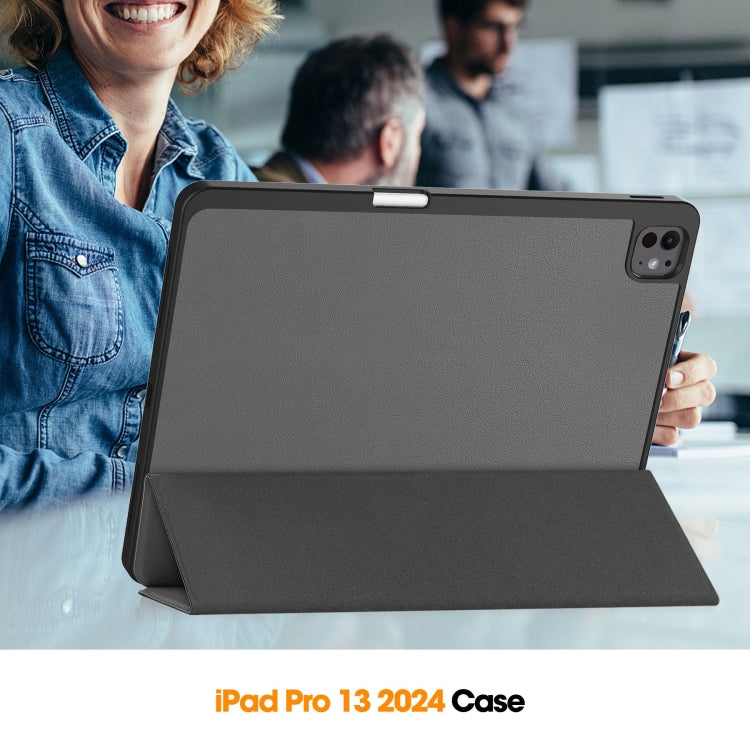 For iPad Pro 13 2024 Custer TPU Pure Color 3-Fold Holder Smart Leather Tablet Case with Pen Tray(Grey) - iPad Pro 13 2024 Cases by buy2fix | Online Shopping UK | buy2fix