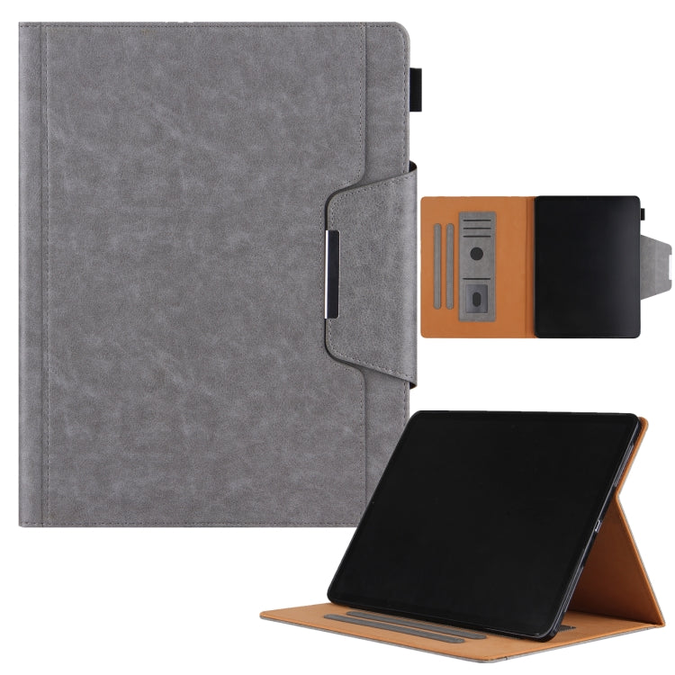 For iPad Pro 13 2024 Solid Color Metal Buckle Leather Smart Tablet Case(Grey) - iPad Pro 13 2024 Cases by buy2fix | Online Shopping UK | buy2fix