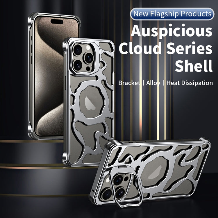 For iPhone 14 Auspicious Cloud Series MagSafe Metal Phone Case with Bracket(Silver) - iPhone 14 Cases by buy2fix | Online Shopping UK | buy2fix