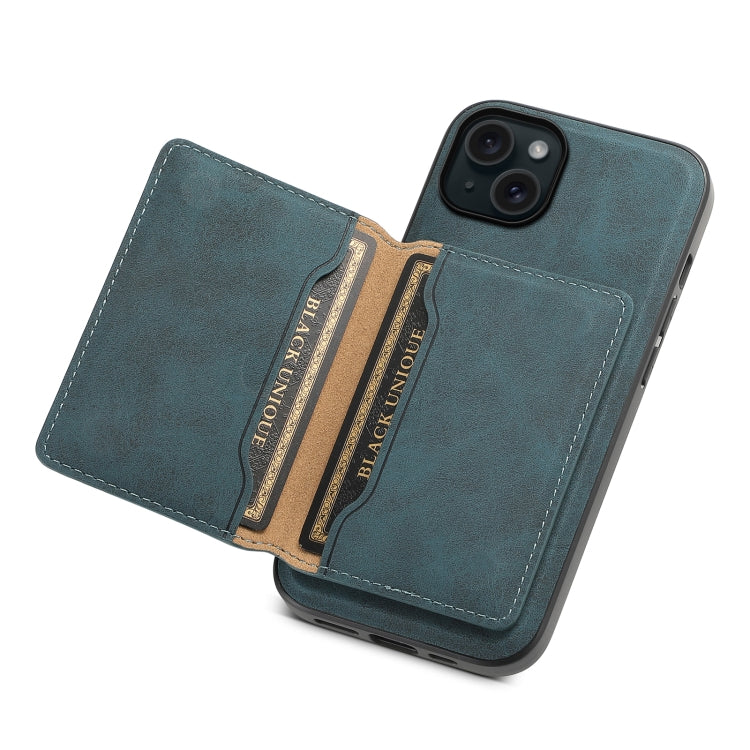 For iPhone 15 Plus Denior D13 Retro Texture Leather MagSafe Card Bag Phone Case(Blue) - iPhone 15 Plus Cases by Denior | Online Shopping UK | buy2fix