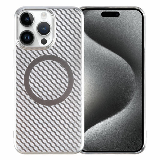 For iPhone 15 Pro 6D Plated Carbon Fiber Clear Magsafe PC Phone Case(Starlight Silver) - iPhone 15 Pro Cases by buy2fix | Online Shopping UK | buy2fix