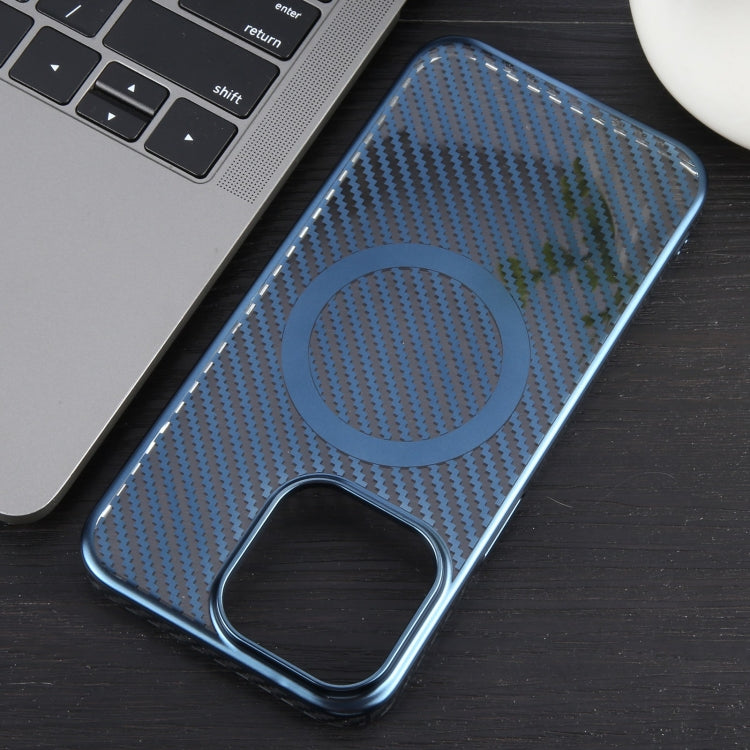 For iPhone 14 6D Plated Carbon Fiber Clear Magsafe PC Phone Case(Dream Blue) - iPhone 14 Cases by buy2fix | Online Shopping UK | buy2fix