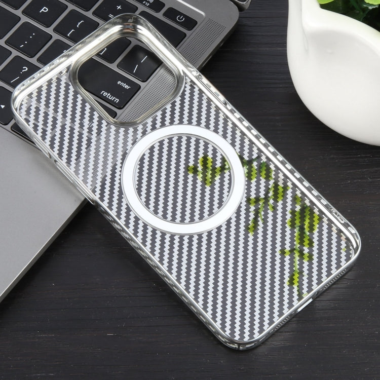 For iPhone 13 6D Plated Carbon Fiber Clear Magsafe PC Phone Case(Starlight Silver) - iPhone 13 Cases by buy2fix | Online Shopping UK | buy2fix