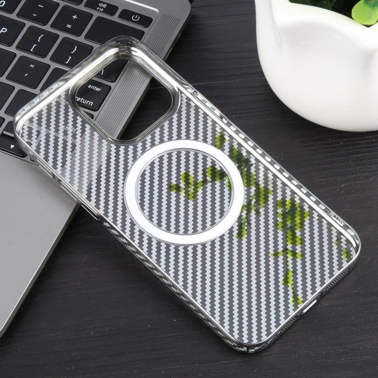 For iPhone 12 Pro 6D Plated Carbon Fiber Clear Magsafe PC Phone Case(Titanium Grey) - iPhone 12 / 12 Pro Cases by buy2fix | Online Shopping UK | buy2fix