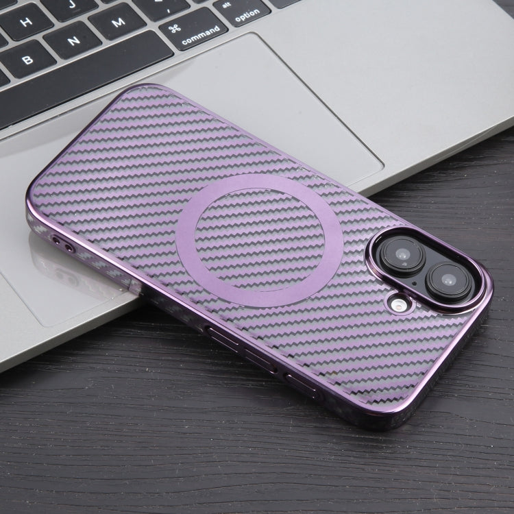 For iPhone 16 6D Plated Carbon Fiber Clear Magsafe PC Phone Case(Aurora Purple) - iPhone 16 Cases by buy2fix | Online Shopping UK | buy2fix