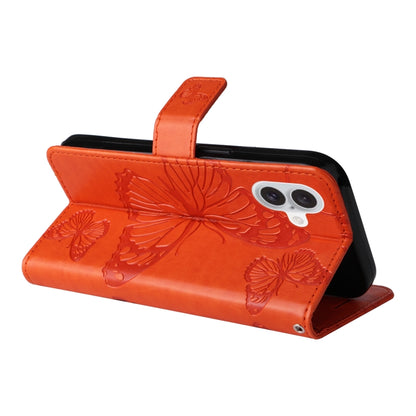 For iPhone 16 Plus 3D Butterfly Embossed Pattern Flip Leather Phone Case(Orange) - iPhone 16 Plus Cases by buy2fix | Online Shopping UK | buy2fix