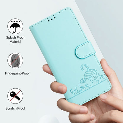 For Google Pixel 9 / 9 Pro Cat Rat Embossed Pattern RFID Leather Phone Case with Lanyard(Mint Green) - Google Cases by buy2fix | Online Shopping UK | buy2fix