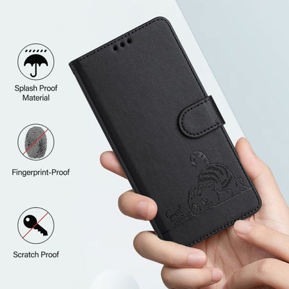 For Google Pixel 9 / 9 Pro Cat Rat Embossed Pattern RFID Leather Phone Case with Lanyard(Black) - Google Cases by buy2fix | Online Shopping UK | buy2fix