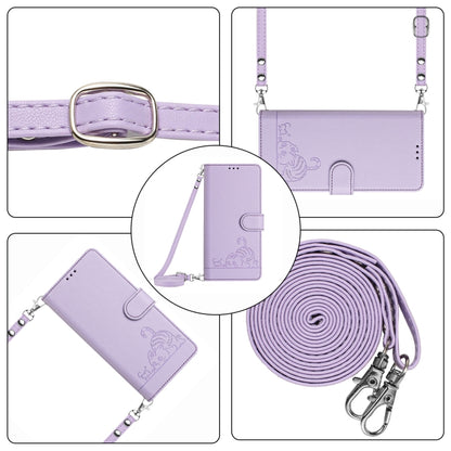 For Google Pixel 9 Pro XL Cat Rat Embossed Pattern RFID Leather Phone Case with Lanyard(Purple) - Google Cases by buy2fix | Online Shopping UK | buy2fix