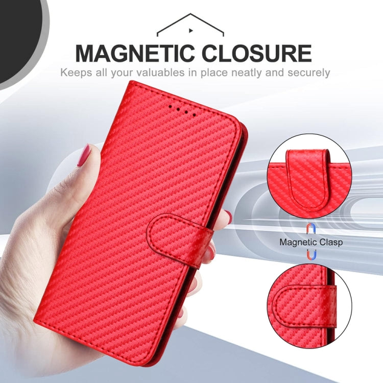 For Motorola Moto G 5G 2024 YX0070 Carbon Fiber Buckle Leather Phone Case with Lanyard(Red) - Motorola Cases by buy2fix | Online Shopping UK | buy2fix