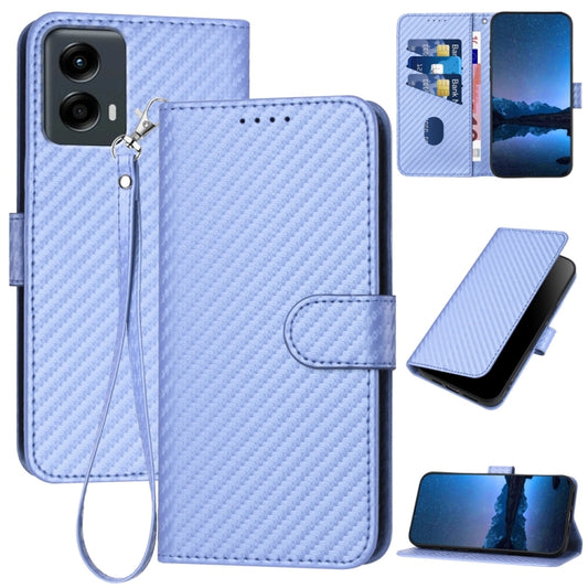 For Motorola Moto G 5G 2024 YX0070 Carbon Fiber Buckle Leather Phone Case with Lanyard(Light Purple) - Motorola Cases by buy2fix | Online Shopping UK | buy2fix