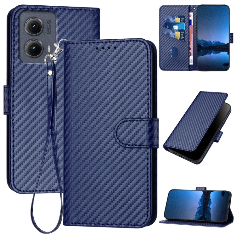 For Motorola Edge 5G 2024 YX0070 Carbon Fiber Buckle Leather Phone Case with Lanyard(Royal Blue) - Motorola Cases by buy2fix | Online Shopping UK | buy2fix