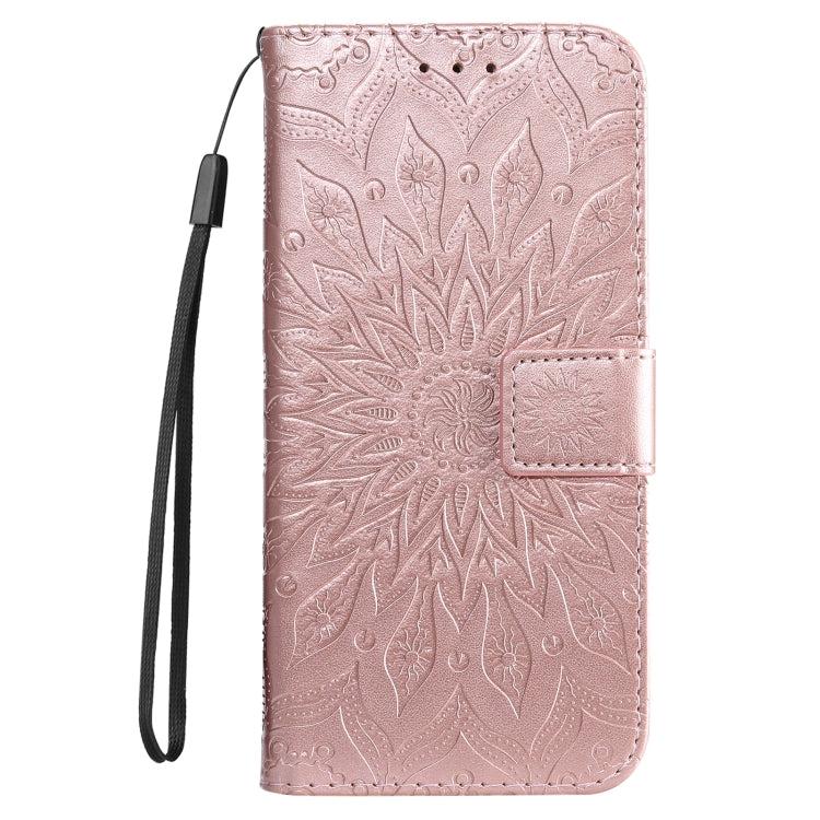 For iPhone 16 Plus Embossed Sunflower Pattern Flip Leather Phone Case(Rose Gold) - iPhone 16 Plus Cases by buy2fix | Online Shopping UK | buy2fix