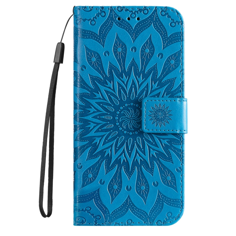 For iPhone 16 Pro Embossed Sunflower Pattern Flip Leather Phone Case(Blue) - iPhone 16 Pro Cases by buy2fix | Online Shopping UK | buy2fix