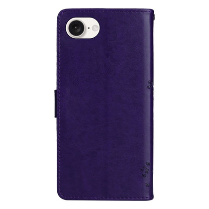 For iPhone SE 2024 Tree & Cat Embossed Pattern Flip Leather Phone Case(Purple) - More iPhone Cases by buy2fix | Online Shopping UK | buy2fix