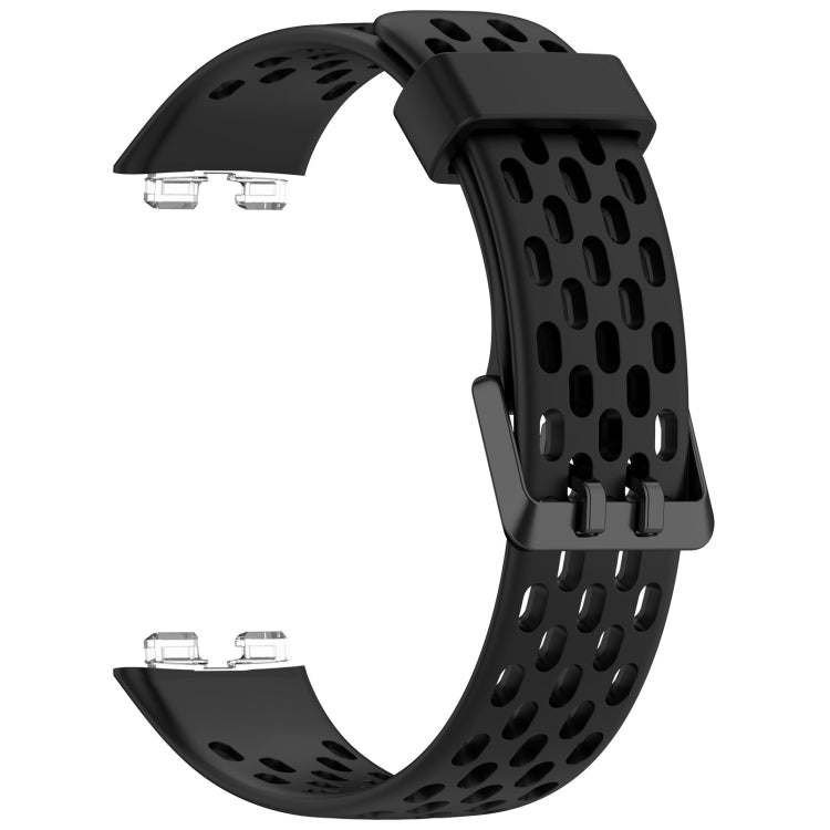 For Huawei Band 9 / 9 NFC / 8 / 8 NFC Hole Style Dual Black Buckle Silicone Watch Band(Black) - Watch Bands by buy2fix | Online Shopping UK | buy2fix