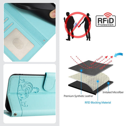 For vivo Y38 5G Cat Rat Embossed Pattern RFID Leather Phone Case with Lanyard(Mint Green) - vivo Cases by buy2fix | Online Shopping UK | buy2fix