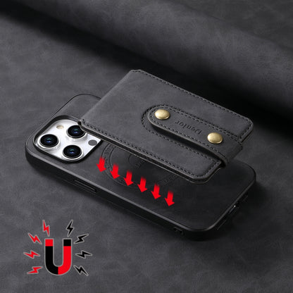 For iPhone 14 Plus Denior D14 NK Retro Pattern MagSafe Magnetic Card Holder Leather Phone Case(Black) - iPhone 14 Plus Cases by Denior | Online Shopping UK | buy2fix