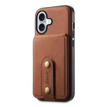 For iPhone 16 Plus Denior D14 NK Retro Pattern MagSafe Magnetic Card Holder Leather Phone Case(Brown) - iPhone 16 Plus Cases by Denior | Online Shopping UK | buy2fix