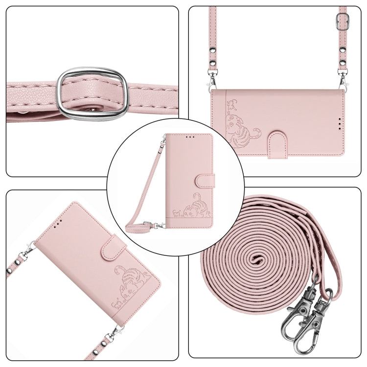 For Motorola Moto G Play 4G 2024 Global Cat Rat Embossed Pattern RFID Leather Phone Case with Lanyard(Pink) - Motorola Cases by buy2fix | Online Shopping UK | buy2fix