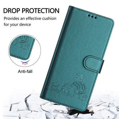 For Motorola Moto G Play 4G 2024 Global Cat Rat Embossed Pattern RFID Leather Phone Case with Lanyard(Peacock Green) - Motorola Cases by buy2fix | Online Shopping UK | buy2fix