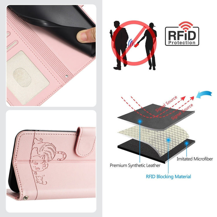 For Motorola Moto G Stylus 5G 2024 Cat Rat Embossed Pattern RFID Leather Phone Case with Lanyard(Pink) - Motorola Cases by buy2fix | Online Shopping UK | buy2fix