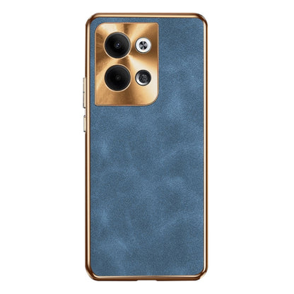 For OPPO Reno9 Electroplating Lambskin Leather Phone Case(Blue) - OPPO Cases by buy2fix | Online Shopping UK | buy2fix